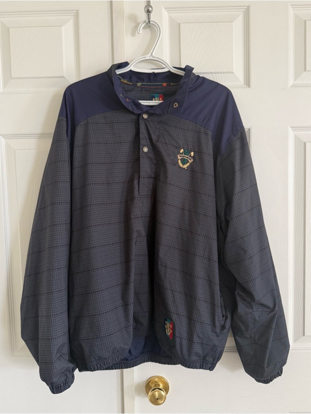 Sunice Navy and Dark Gray Pullover Windbreaker with Crest